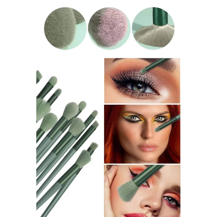 Makyaj Fırça Seti Yeşil 13 Parça Fondöten Fırçası Allık Fırçası Far Fırçası