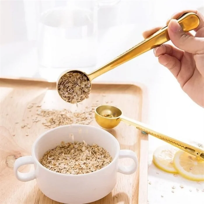 Mandallı Kahve Ölçü Kaşığı Gold Çok Fonksiyonlu Paslanmaz Çelik Kaşık (5047)
