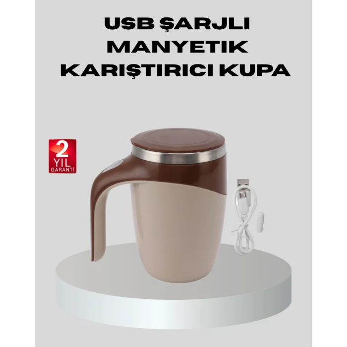 Manyetik Karıştırıcı Kupa USB Şarjlı Otomatik Karıştırma Çift Katmanlı