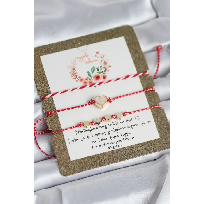Marteniçka Bileklik 3lü Beyaz Mineli Kalp Model
