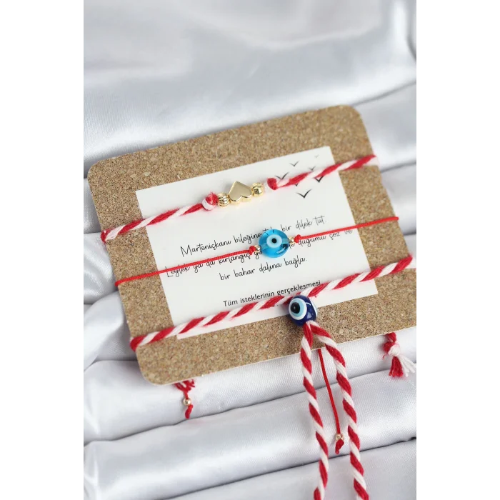 Marteniçka Bileklik 3lü Düğümlü kalp ve Nazarlı Model