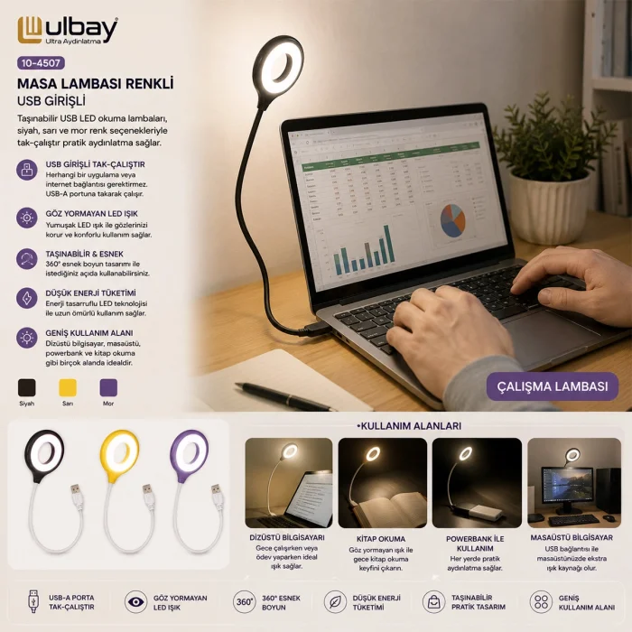 MASA LAMBASI RENKLİ USB GİRŞİLİ (5047)
