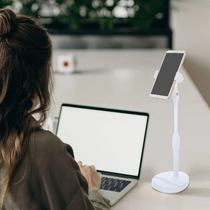Masa Üstü Tablet ve Telefon Tutucu Plastik Aparat Beyaz Telefon Standı (5047)