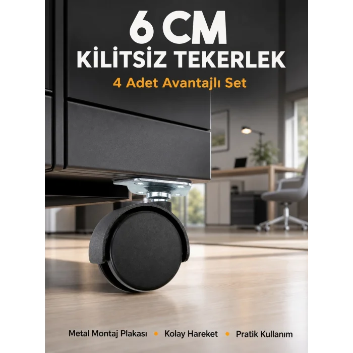 Masa ve Koltuk İçin Kilitsiz Tekerlek Seti 6 cm
