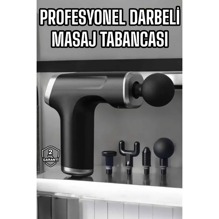 Masaj Tabancası 4 Başlıklı Kas ve Vücut Ağrıları İçin Şarjlı Darbeli