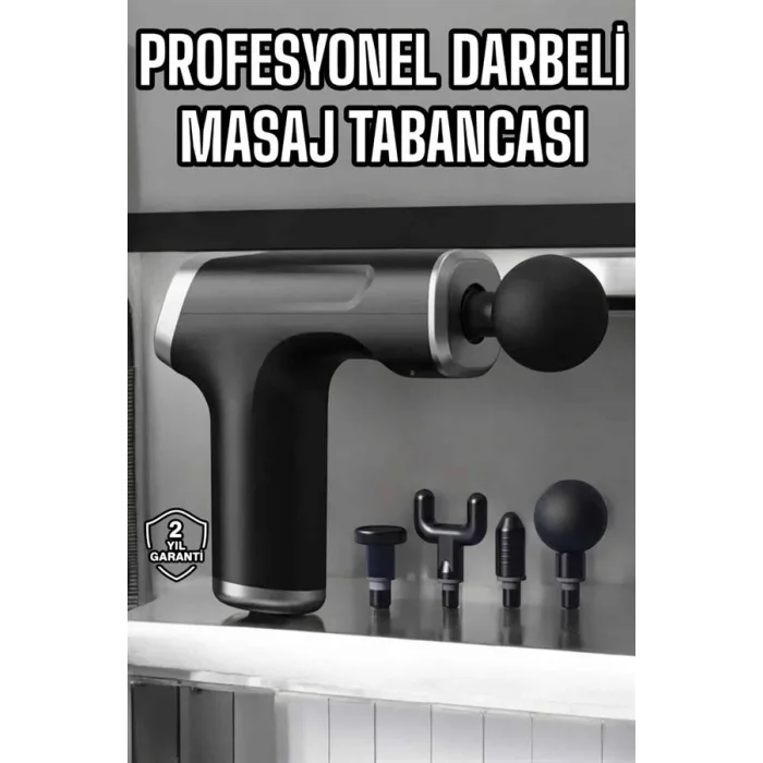 Masaj Tabancası 4 Başlıklı Kas ve Vücut Ağrıları İçin Şarjlı Darbeli