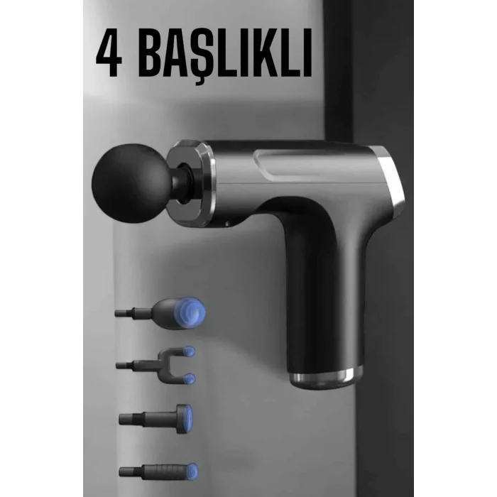 Masaj Tabancası 4 Başlıklı Kas ve Vücut Ağrıları İçin Şarjlı Darbeli