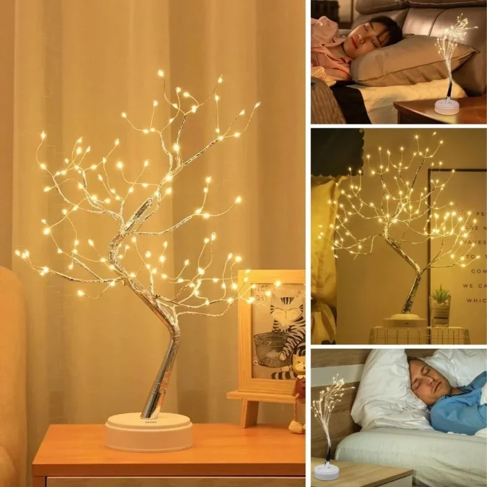 Masaüstü Peri Ağaç LED Lamba – Gün Işığı Rengi, 3 Kademeli Işık Ayarlı, Şarjlı Dekoratif Ortam Aydınlatması