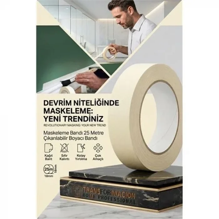Maskeleme Bandı 25 Metre Çıkarılabilir Boyacı Bandı 720781