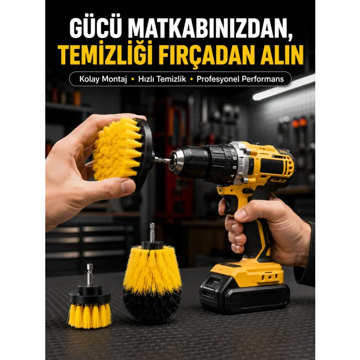 Matkap Uyumlu Temizlik Fırçası Seti 3’lü Çok Amaçlı