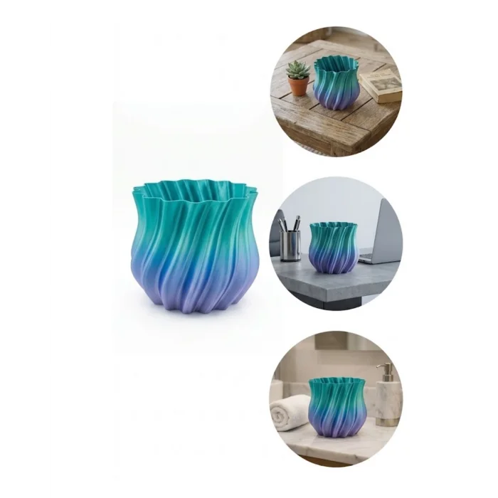 Mavi Degrade Kıvrımlı 3D Vazo Minimal Modern Ev Dekoru