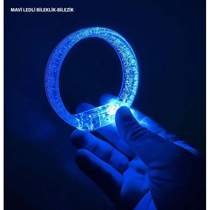Mavi Led Işıklı Baskı Yapılabilen Pilli Bileklik Bilezik 1,5 cm Genişlik