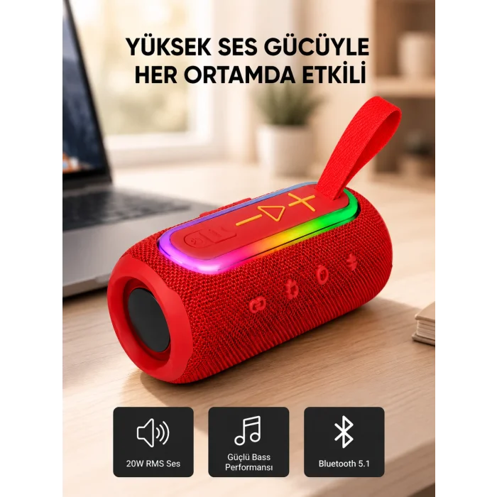 Mavi Taşınabilir Bluetooth Hoparlör Kompakt Tasarım ve Güçlü Ses