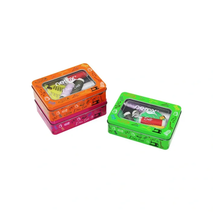 METAL KUTU DİKİŞ SETİ İPLİK - MEZURA - TEKSTİL MAKASI - İĞNE - YÜZÜK (5047)
