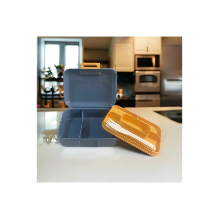 Meyve Suyu Bölmeli - Tabaklı Beslenme Kabı  Diyet Kabı -Çatal  Kaşık Dahildir