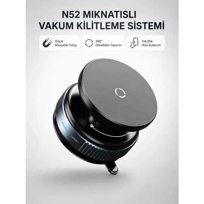 Mıknatıslı Araç Telefon Tutucu Vakum Teknolojili 360° Ayarlanabilir