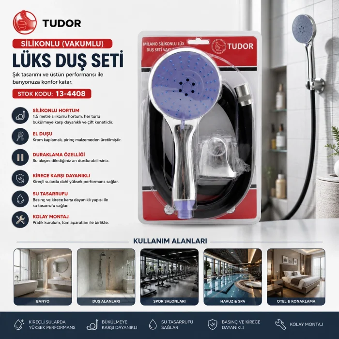 MİLANO VAKUMLU - SİLİKON LÜKS DUŞ SETİ DUŞ BAŞLIK=MİX SİLİKON HORTUM=1.5MT MAFSAL=3 KADEME (5047)