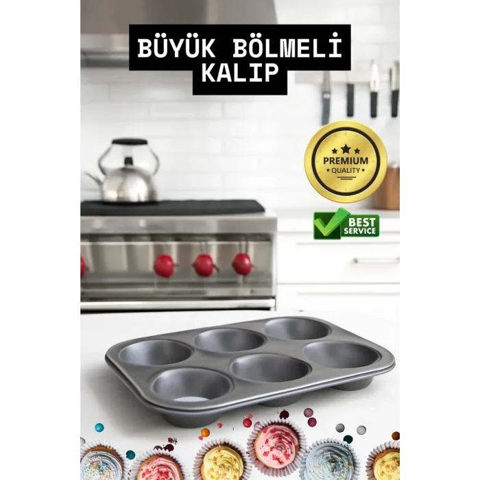 Mini Çocuklar İçin Cupcake Fırın Kalıbı 6 Büyük Bölmeli Muffin Kek Kalıbı