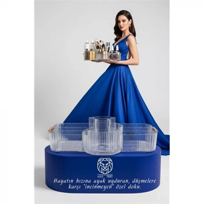 Moblen Luxury 33.5 cm Ortası Dönerli Bölmeli Makyaj ve Kozmetik Düzenleyici Organizer