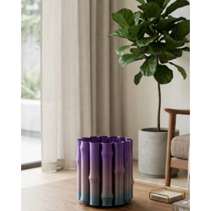 Modern Dekoratif Vazo Mor Gri Geçişli Şık Tasarım Masa Üstü Kullanım
