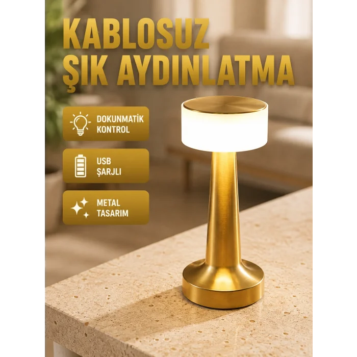 Modern USBli Kablosuz Masa Lambası – Minimalist Tasarım, 3 Farklı Parlaklık Yeni Nesil