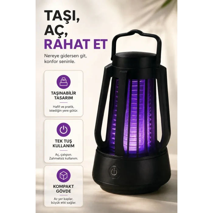 Mor Işıklı Taşınabilir Sineksavar Lamba Tek Tuşlu Koruyucu Gövdeli Kullanışlı Cihaz