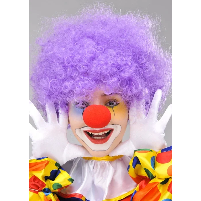 Mor Renk Kıvırcık Afro Bonus Peruk Takma Saç ve Kırmızı Burun Seti (5047)