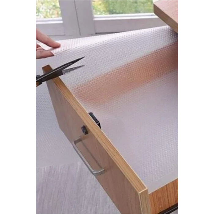 Mutfak Dolabı Çekmece Kaydırmaz Raf Örtüsü Şeffaf, Suya Dayanıklı, Kesilebilir Pvc 45x300 Cm