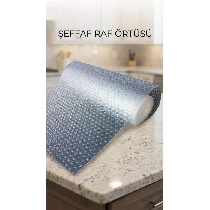 Mutfak Dolap İçi Kaydırmaz Şeffaf Raflık Örtüsü 45x300 Cm Pvc Koruyucu