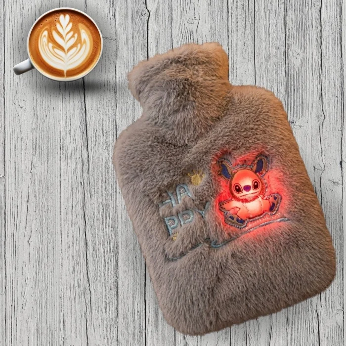 Mutlu Robot Hayvan Figürlü Gri Peluş Sıcak Su Torbası 1 Lt – Yumuşak Kılıf, Uzun Süre Sıcak Tutan Termal Su Torbası (5047)