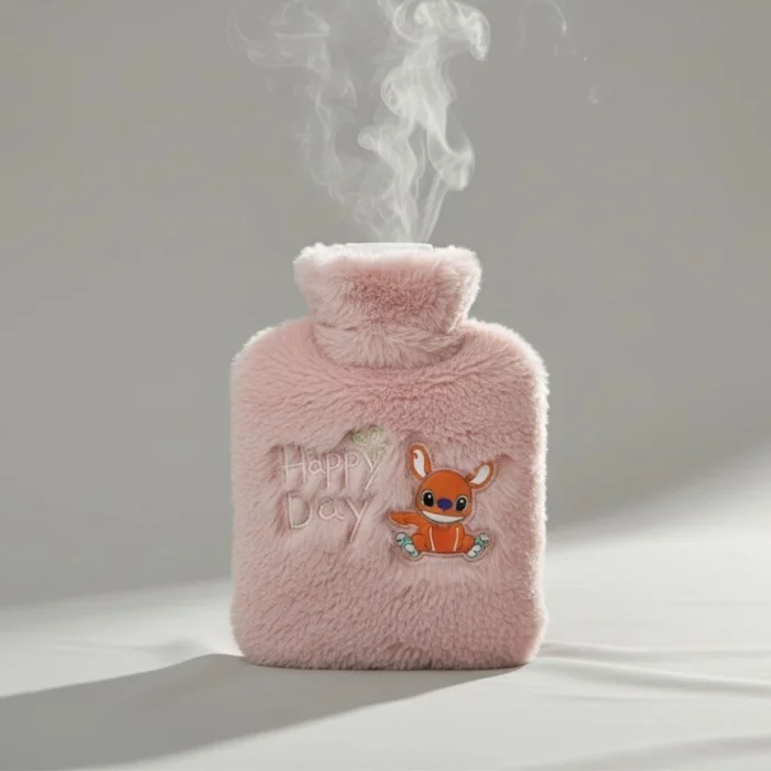 Mutlu Robot Hayvan Figürlü Pembe Peluş Sıcak Su Torbası 1 Lt – Yumuşak Kılıf, Uzun Süre Sıcak Tutan Termal Su Torbası (5047)