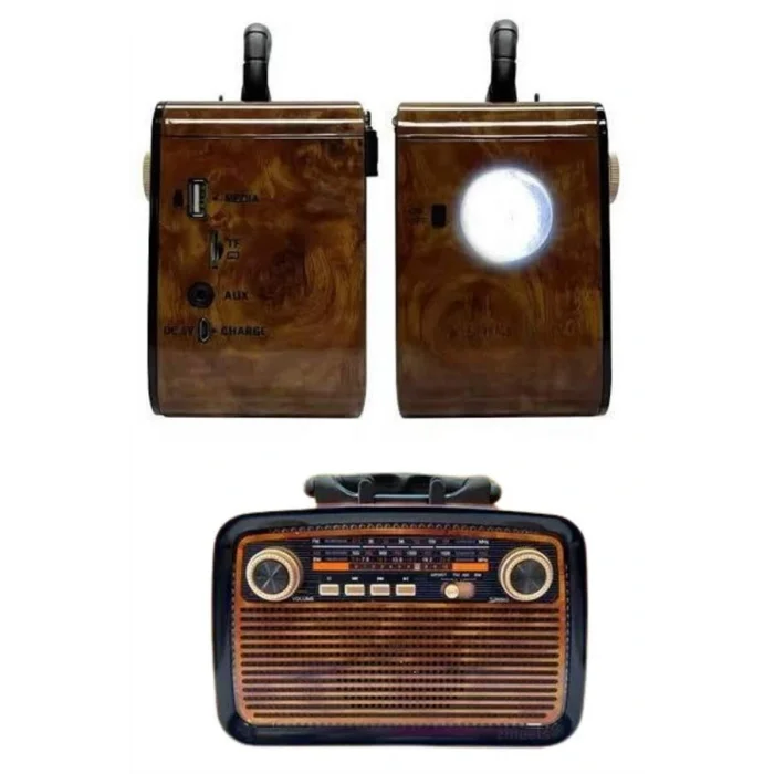 Nostalji Radyo Bluetooth Hoparlör USB-SD Kart Giriş Led Fener Işıklı Bataryalı Pilli