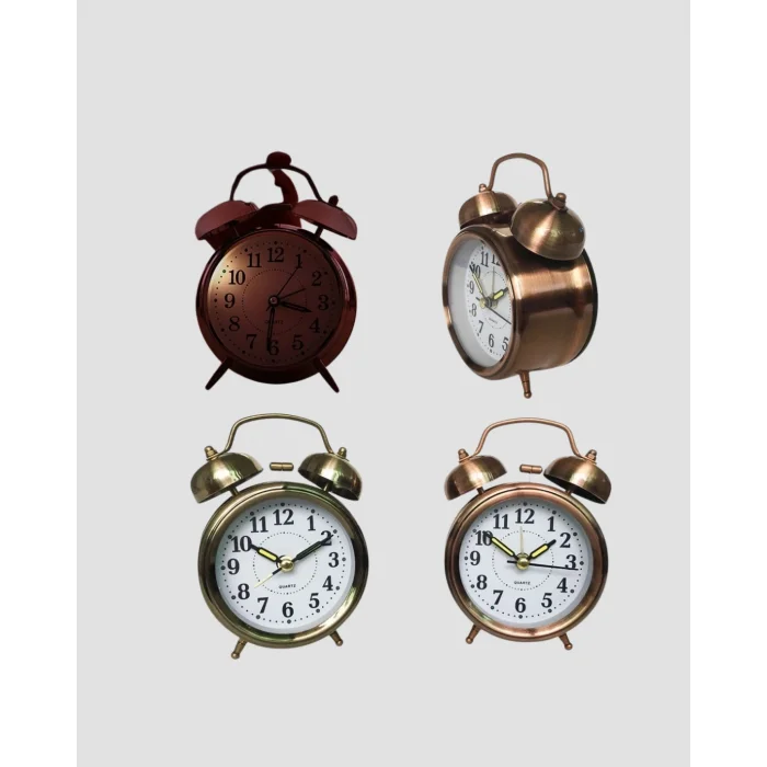 Nostaljik Büyük Boy Metal Masa Saati Bronz Kaplama ve Yüksek Sesli Alarm