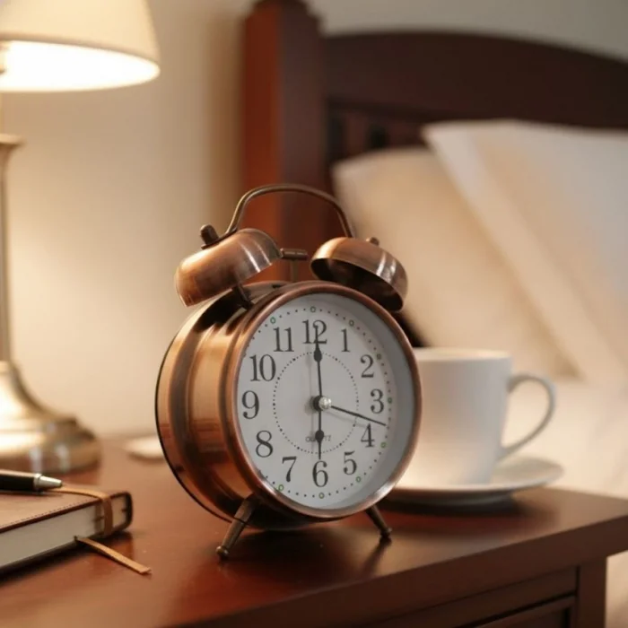 Nostaljik Çalar Saat – Retro Tasarım, Sessiz Akan Mekanizma, Yüksek Sesli Alarm, Masa ve Komodin İçin Dekoratif Saat (5047)