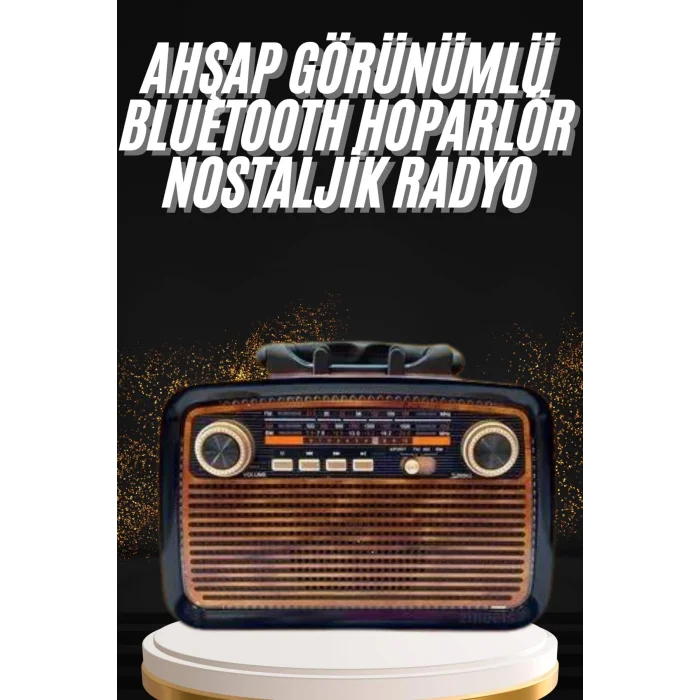 Nostaljik Görünümlü Ahşap Radyo TF SD USB Girişli Led Fener Işıklı