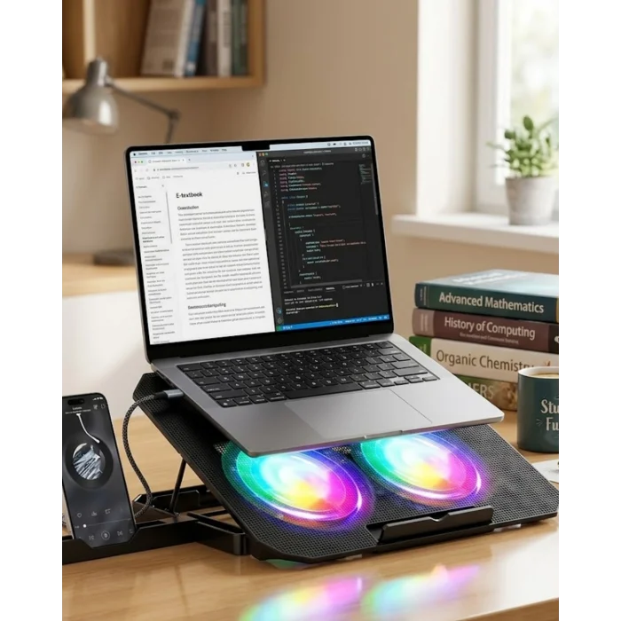 Notebook Soğutucu Stand RGB Aydınlatmalı İki Fanlı Laptop Altlığı