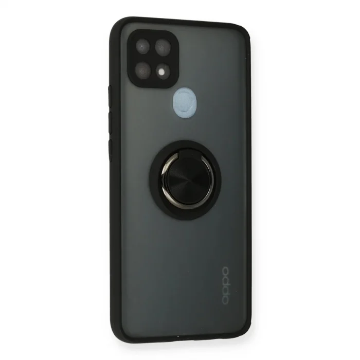 Oppo A15 Kılıf Montreal Yüzüklü Silikon Kapak - Siyah