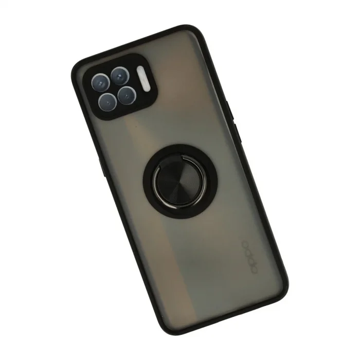Oppo Reno 4 Lite Kılıf Montreal Yüzüklü Silikon Kapak - Siyah
