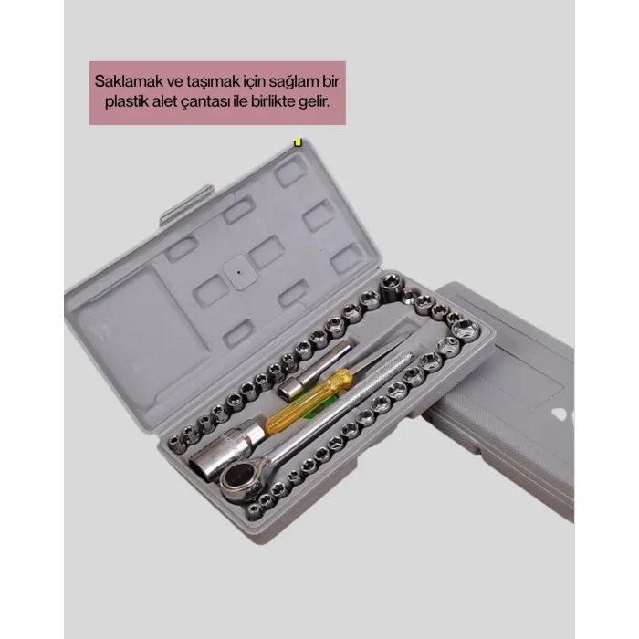 Otomotiv ve Ev Kullanımı İçin 40 Parça Lokma Anahtar Seti Taşıma Çantalı