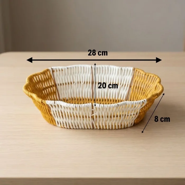Oval Çift Renkli Plastik Rattan Ekmek ve Meyve Sepeti - Çok Amaçlı Banyo ve Mutfak Düzenleyici - Yıkanabilir Dekoratif Tezgâh Üstü Organiz (5047)