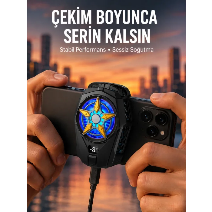 Oyunlar İçin Telefon Soğutucu – 65-85 mm Uyumlu, Dijital Ekranlı Yeni Nesil
