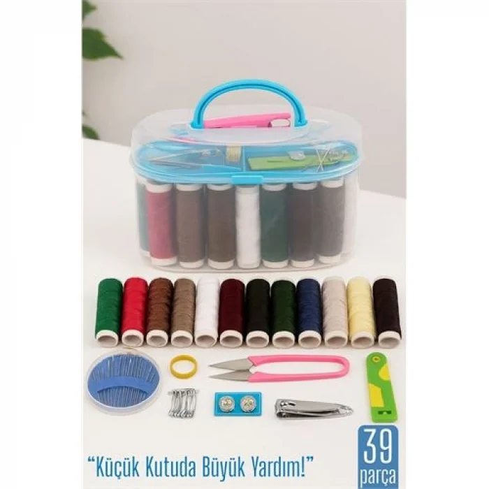 Özel Kutulu 39 Parça Dikiş Seti – Renkli İplikler, Makas, İğne, Mezura ve Aksesuarlar 711837