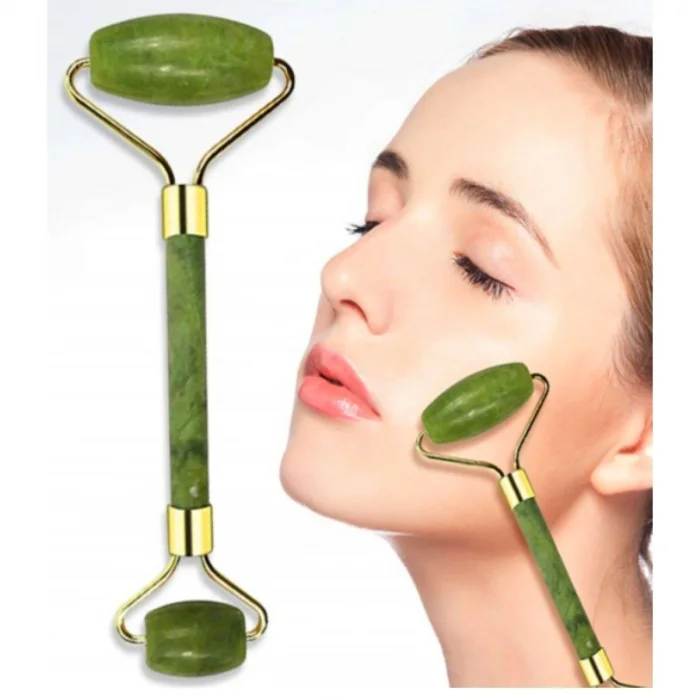 Özel Süngerli Kutusunda Kırılmaz Çift Taraflı 2li Cilt Yüz Masaj Aleti Jade Roller Yeşim Taşı (5047)