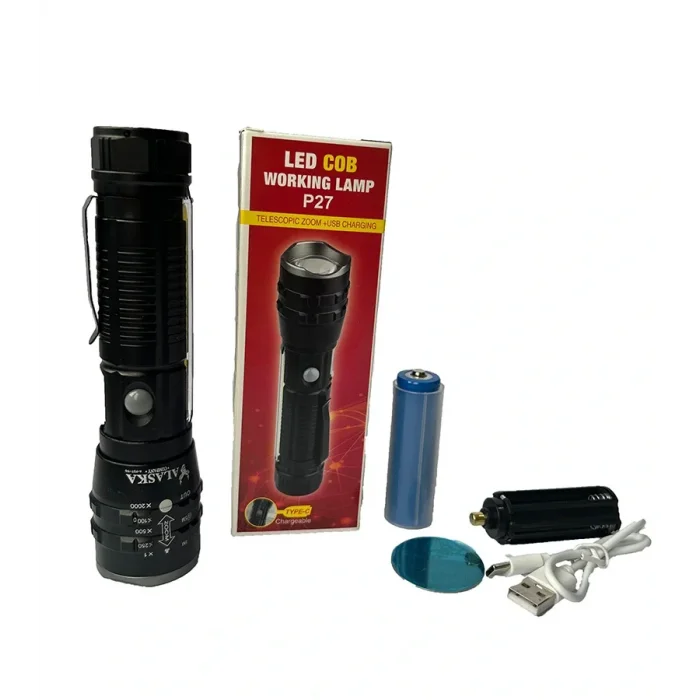 P27 Şarjlı LED Metal El Feneri 1000 Lümen lı (5047)