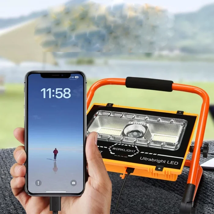 P70 LED Solar Panel Şarjlı Taşınabilir Projektör 176 SMD + Yan LED WT-734