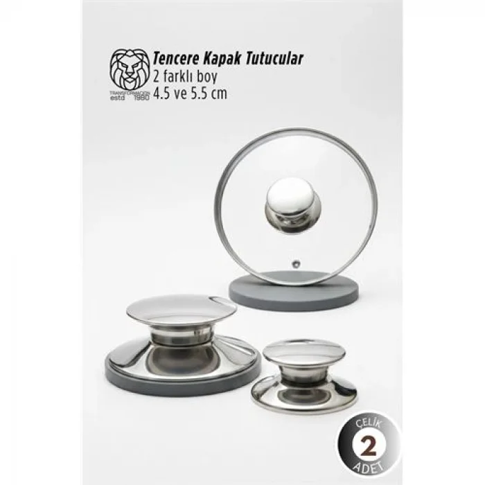 Paloma Serisi 2’li Paslanmaz Çelik Lüks Tencere Kapağı Tutucu Seti - 4.5- 5.5 cm Universal