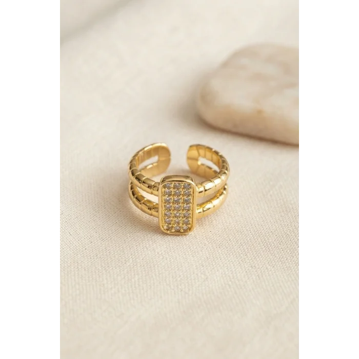 Parallel Luxury Zirkon Taşlı Gold Renk Yüzük