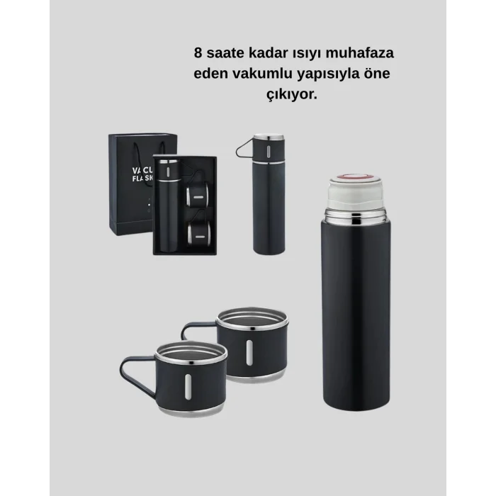 Paslanmaz Çelik 500 ml Termos Seti – 8 Saat Isı Koruma, Vakumlu, Sızdırmaz ve Taşınabilir