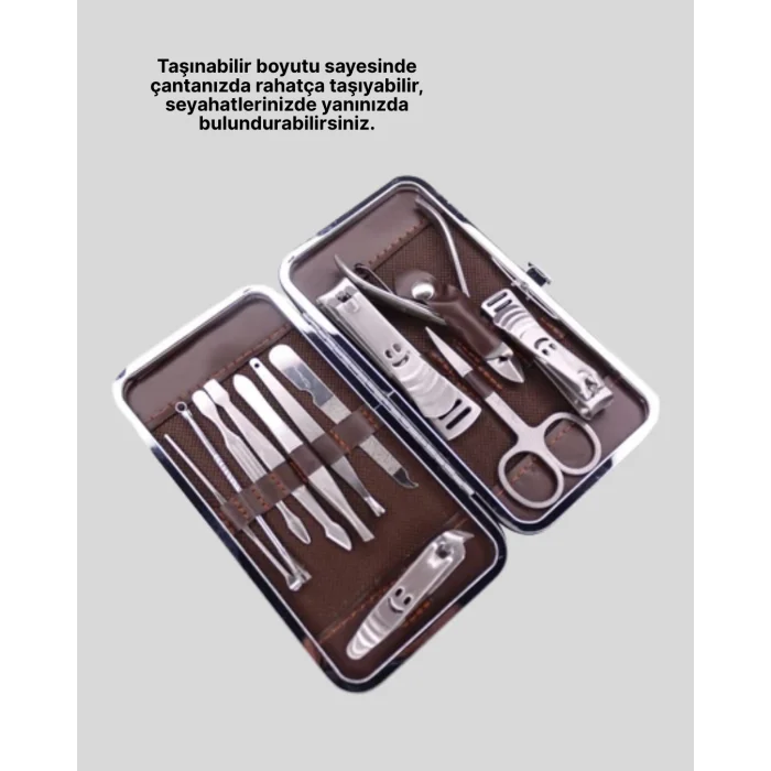 Paslanmaz Çelik Çok Fonksiyonlu 12 Manikür Seti