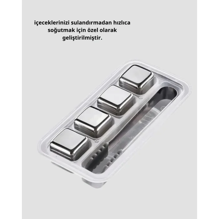 Paslanmaz Çelik Metal Buz Küpü Seti Sulandırmadan Soğutma ve Klips Dahil